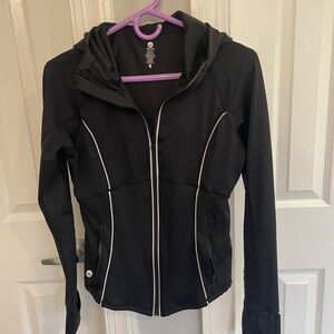 Senita Athletics Black Hooded Lightweight Spring Jacket with Reflective Piping